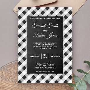 Slate Gray Gingham Chalkboard Wedding Einladung