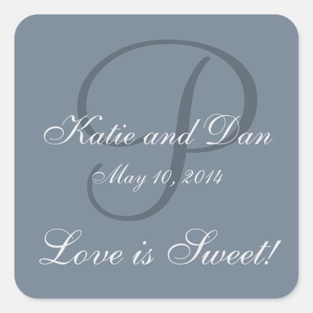 Slate Gray Life ist Sweet Mit Monogramm Wedding Quadratischer Aufkleber (Vorderseite)