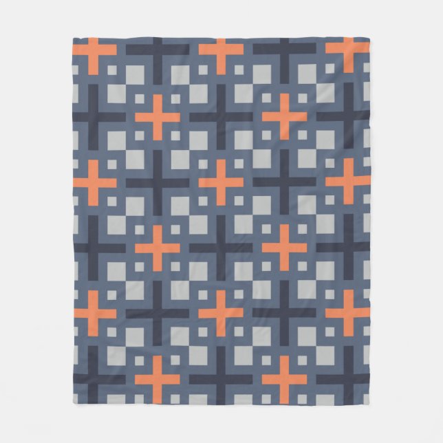 Slate Gray Orange Plus Square Grid Mosaik Muster Fleecedecke (Vorderseite)