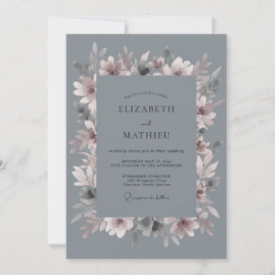 Slate-Mauve-Petal-Hochzeit Einladung