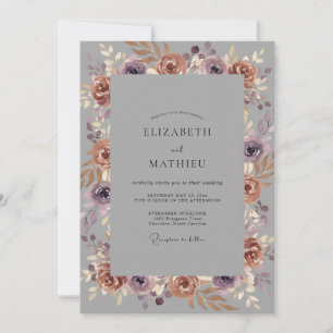 Slate-Mauve-Terrakotta-Blüten-Hochzeit Einladung