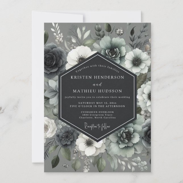 Slate Mondblüten-Hochzeit Einladung (Vorderseite)