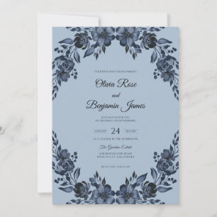 Slate Navy Bloom Hochzeit Einladung