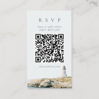 Slate Navy Script Leuchtturm-Hochzeits-QR-RSVP-Kar Begleitkarte