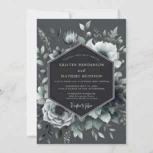 Slate Noir Botanische Hochzeit Einladung