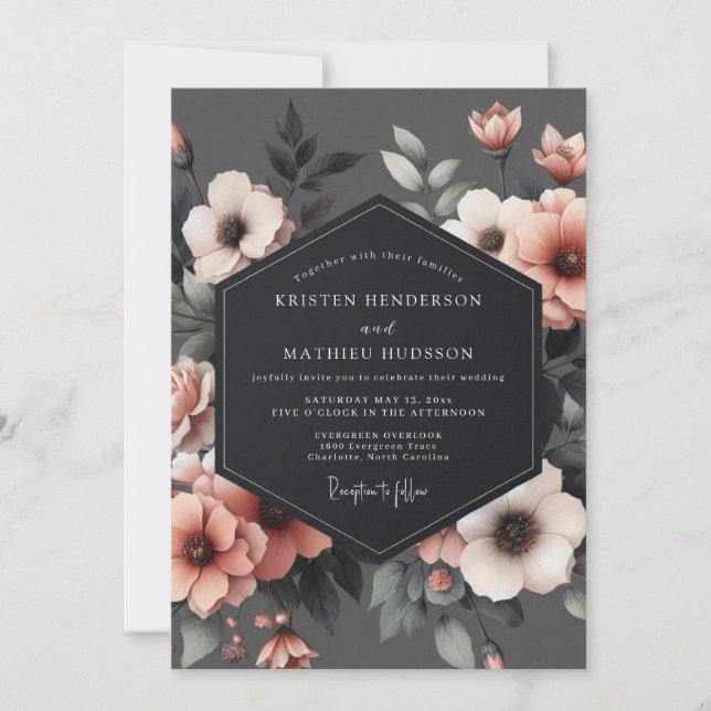 Slate Petal Twilight Wedding Einladung (Vorderseite)