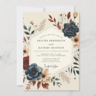 Slate Russet Artful Bloom Hochzeit Einladung