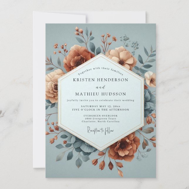 Slate & Sienna Artistic Bloom Wedding Einladung (Vorderseite)