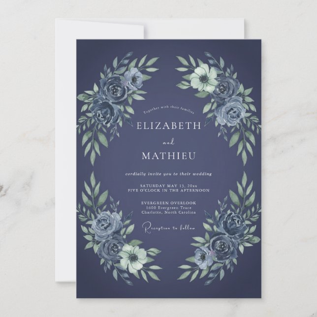 Slate Silber Blütenhochzeit Einladung (Vorderseite)