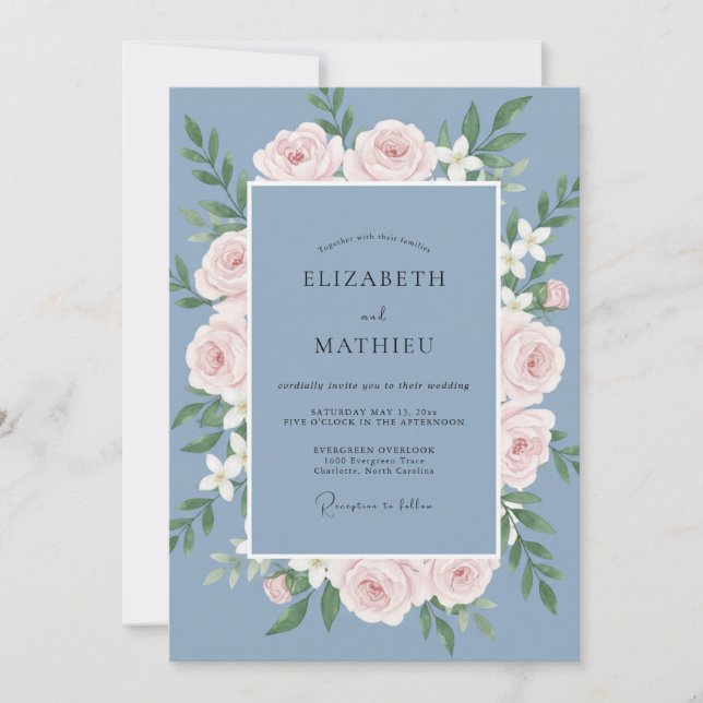 Slate Soft Blush Kranz Hochzeit Einladung (Vorderseite)