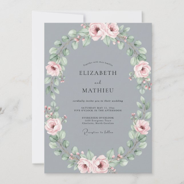 Slate Soft Blush Petal Hochzeit Einladung (Vorderseite)