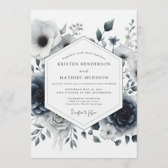 Slate Umbral Anemone Wedding Einladung (Vorderseite)