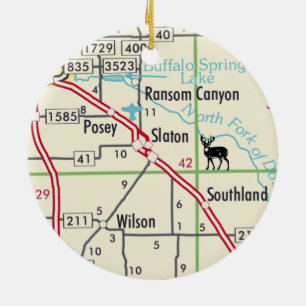 Slaton TX Road Map Keramik Ornament