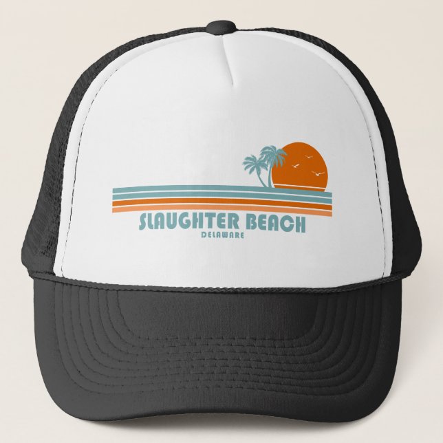 Slaughter Beach Delaware Sun Palm Trees Truckerkappe (Vorderseite)