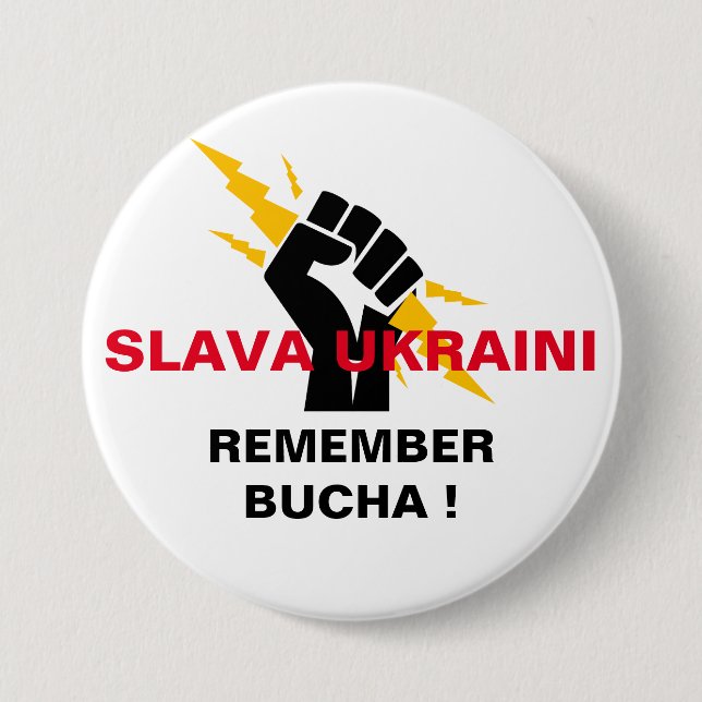 SLAVA UKRAINI ERINNERN SIE SICH AN BUCHA BUTTON (Vorderseite)