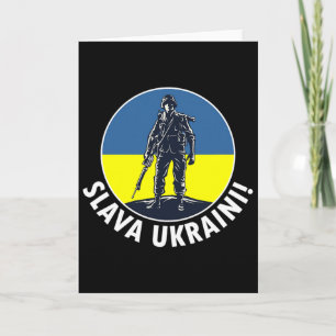 Slava Ukraini mit ukrainischen Flaggenfarben und U Karte