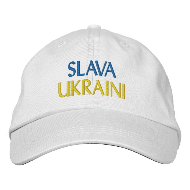 SLAVA UKRAINI "Ruhm zur Ukraine" Blau-Gelb-Weiß Bestickte Baseballkappe (Vorderseite)