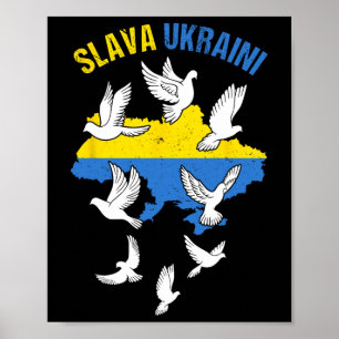 Slava Ukraini Ukraine Karte Flagge Friedenstauben  Poster