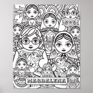 Slavic Folk Art Nesting Puppen Name Adult Coloring Poster