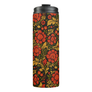 Slawisches nationales dekoratives Blumenmuster Thermosbecher