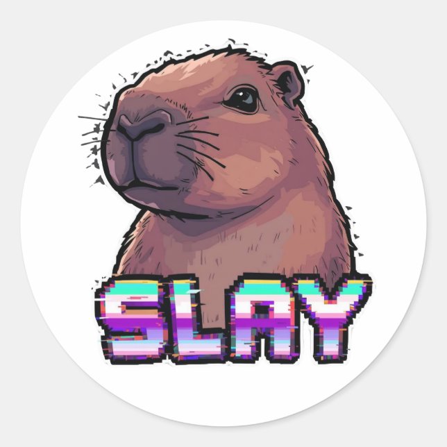 Slay Capybara Funny Animal Meme Runder Aufkleber (Vorderseite)