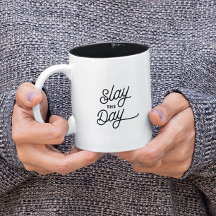 SLAY THE DAY Fun Moderne Motivierend Typografie Zweifarbige Tasse