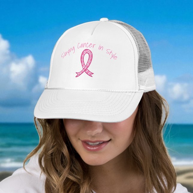 Slaying Cancer in Style Hat | Pink Ribbon Truckerkappe (Von Creator hochgeladen)