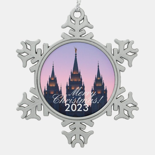 SLC Temple Weihnachten Schneeflocken Zinn-Ornament (Vorderseite)