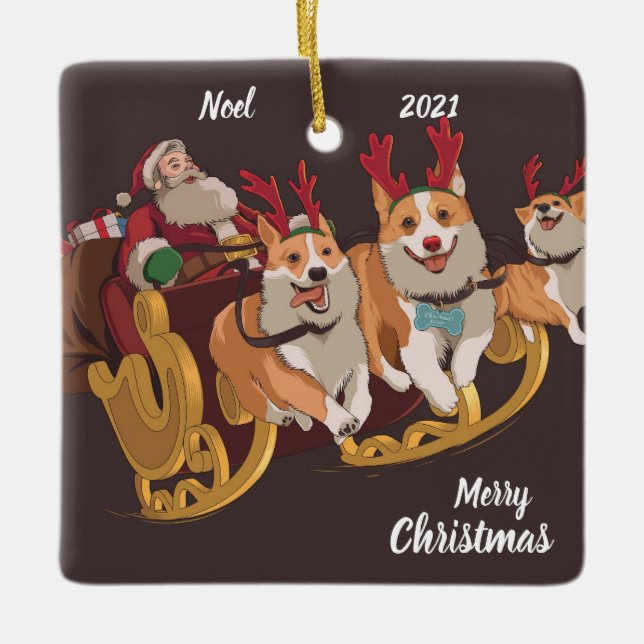Sled Dog Christmas Keramikornament (Vorderseite)