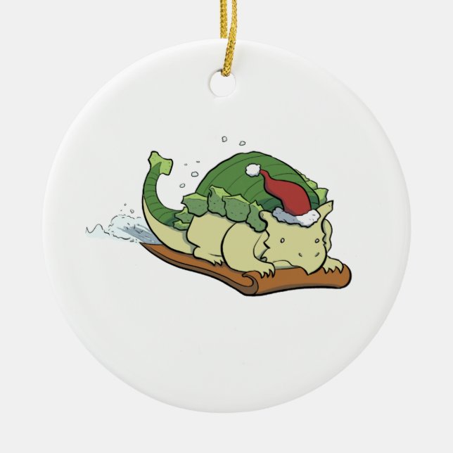 Sledding Ankylosaurus-Verzierung Keramik Ornament (Vorne)