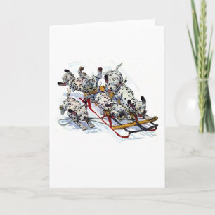 Sledding Dalmatian Pups Feiertagskarte