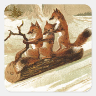 Sledding Füchse Quadratischer Aufkleber