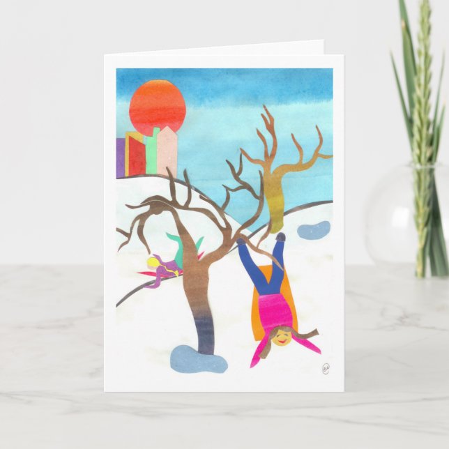 Sledding im Central Park Feiertagskarte (Vorderseite)