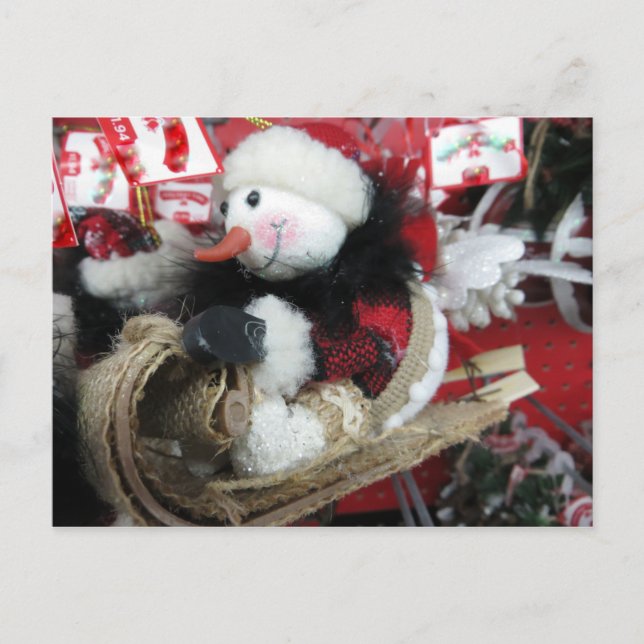 Sledding Snowman Postkarte (Vorderseite)