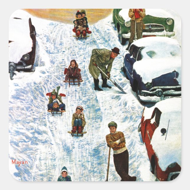 Sledding und graben heraus quadratischer aufkleber (Vorderseite)