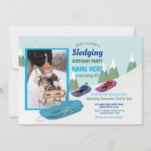 Sledging Boys Birthday Party Slogans Snowboard Fot Einladung