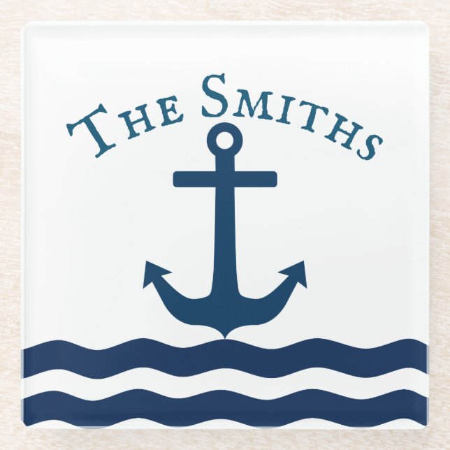 Sleek Anchor Nautical Custom Glasuntersetzer (Vorderseite)