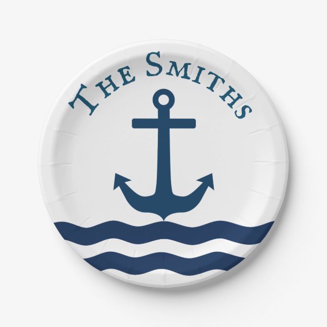 Sleek Anchor Nautical Custom Pappteller (Vorderseite)