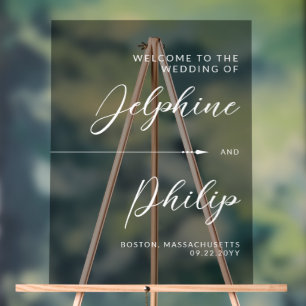 Sleek Arrow Schwarz-weißes Script Wedding Willkomm Acrylschild