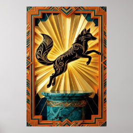 Sleek Art Deco Panther Silhouette Black Gold Poster