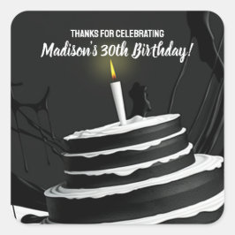 Sleek Black and White Cake Thema Geburtstagsparty Quadratischer Aufkleber