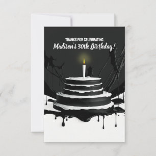 Sleek Black and White Theme Cake Birthday Party Dankeskarte