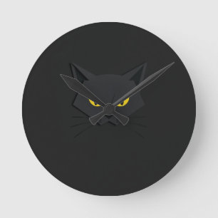 Sleek Black Cat Minimalistisch Art Runde Wanduhr