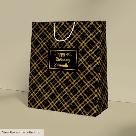 Sleek Black Gold 50th Birthday Gift Bag Idea Mittlere Geschenktüte