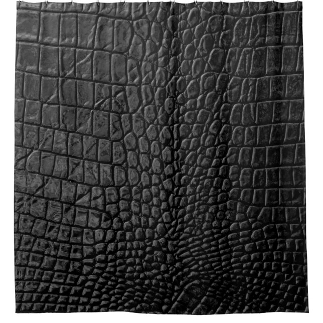 Sleek Black: Leather Texture Elegance Duschvorhang (Vorderseite)