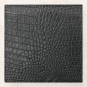 Sleek Black: Leather Texture Elegance Glasuntersetzer