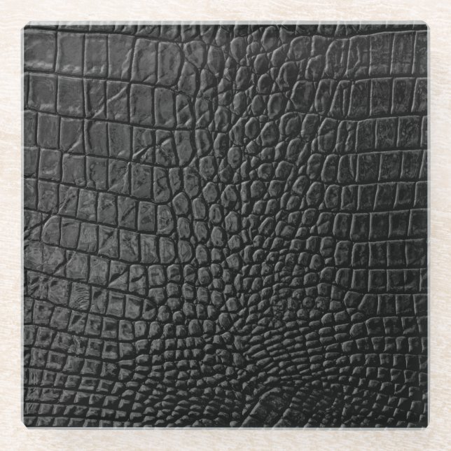 Sleek Black: Leather Texture Elegance Glasuntersetzer (Vorderseite)