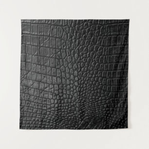 Sleek Black: Leather Texture Elegance Wandteppich