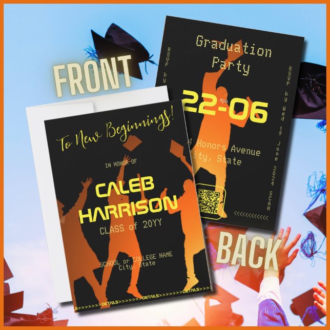 Sleek Black Modern Tech Abschluss Einladung (Von Creator hochgeladen)