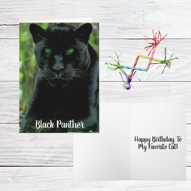 Sleek Black Panther Cat mit grünen Augen Karte (Von Creator hochgeladen)